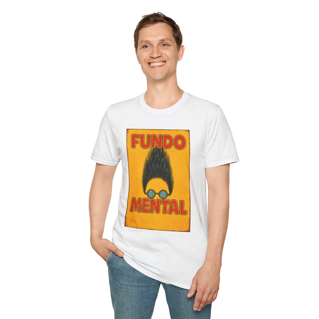 Graphic T-Shirt — "Fundo Mental" Retro Portrait + Palestinian Flag Watermelon Back Art