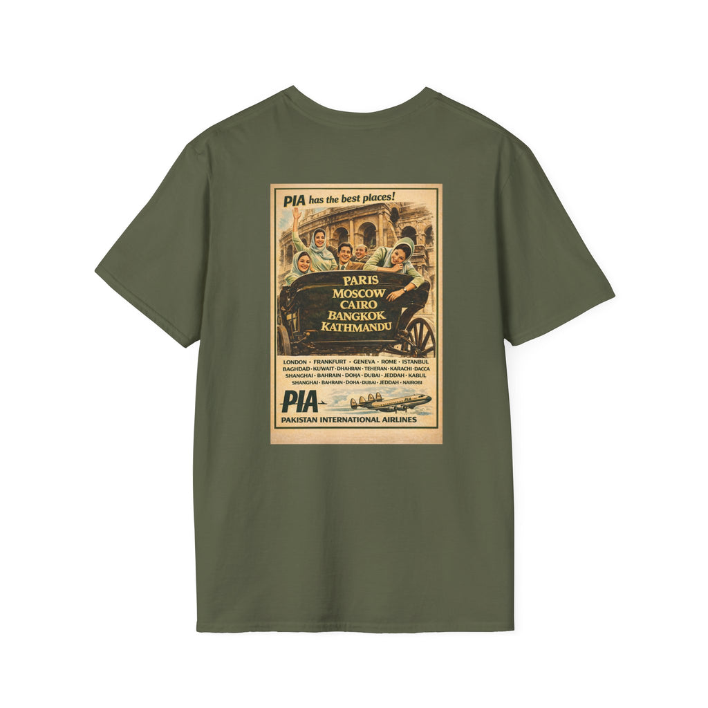 Vintage PIA Airlines Poster T-Shirt — Retro Travel Graphic Tee