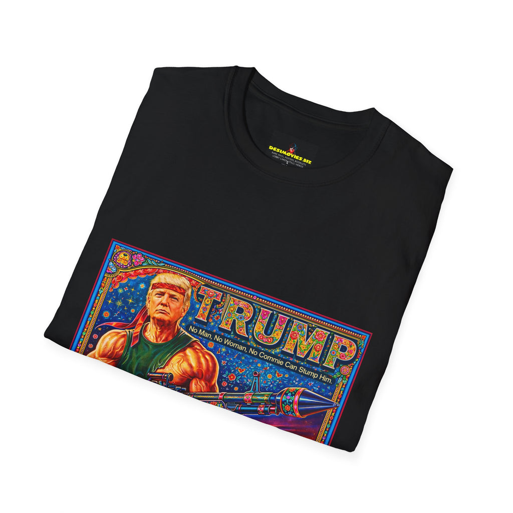 Political Graphic T-Shirt — Bold 'TRUMP' Patriotic Rifle Design
