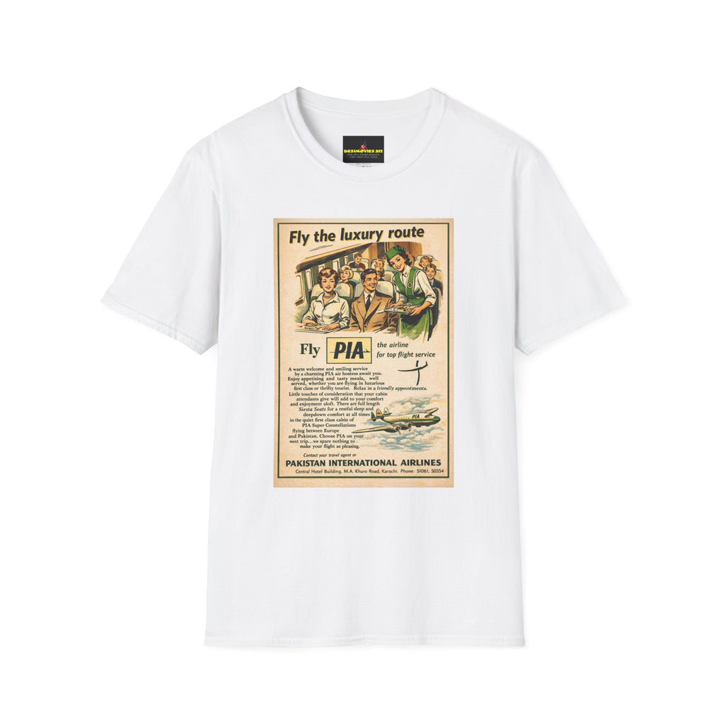 Vintage PIA Airlines Poster T-Shirt — Retro Travel Graphic Tee