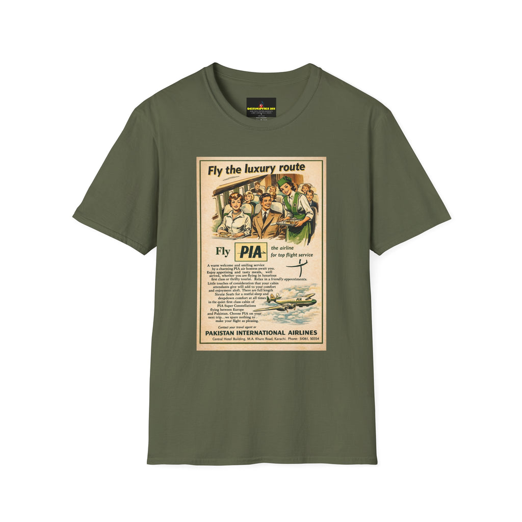Vintage PIA Airlines Poster T-Shirt — Retro Travel Graphic Tee