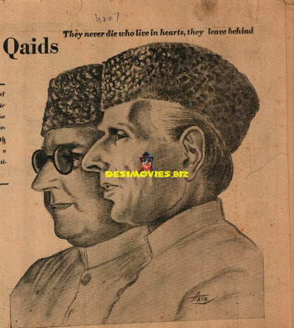 MA Jinnah & Fatima Jinnah Liaqat Ali Khan -  Sketch from 1961 - www.desimovies.biz