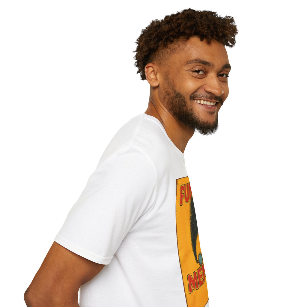 Graphic T-Shirt — "Fundo Mental" Retro Portrait + Palestinian Flag Watermelon Back Art