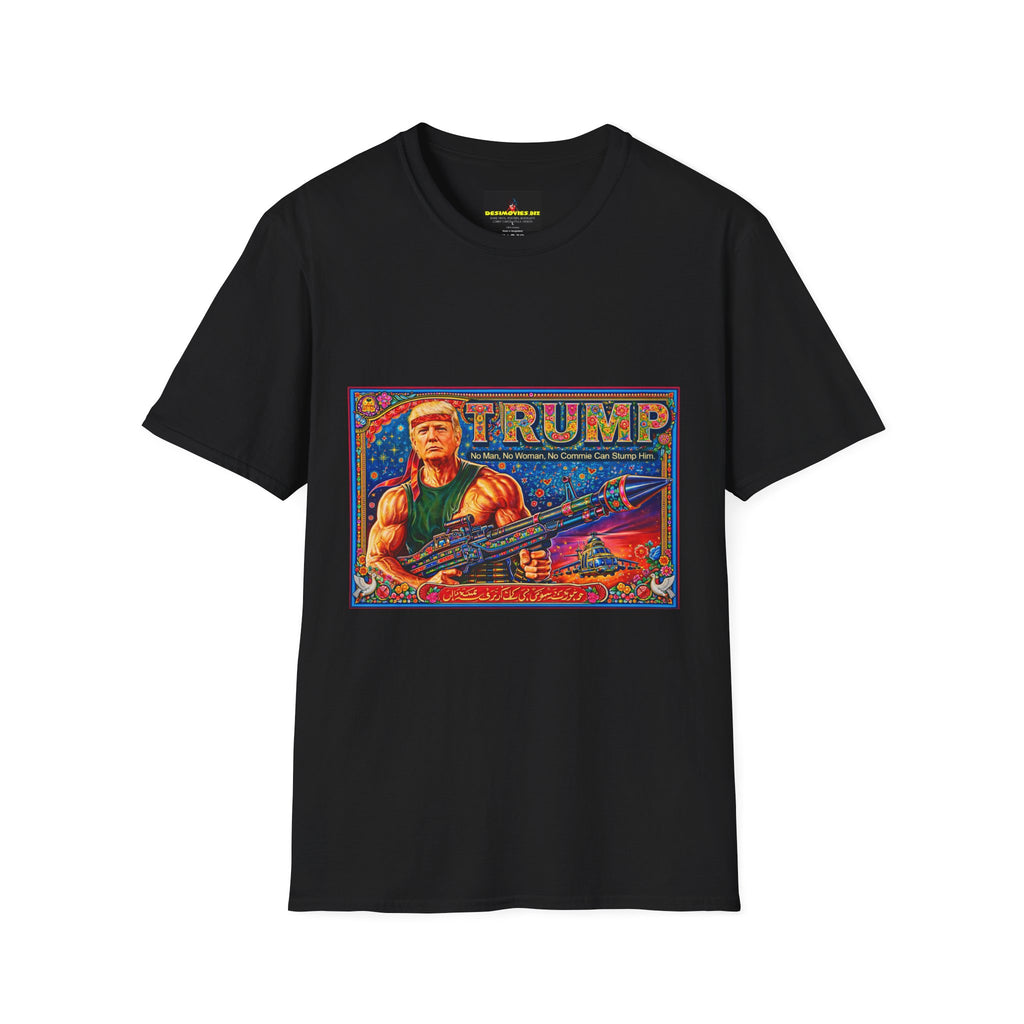 Political Graphic T-Shirt — Bold 'TRUMP' Patriotic Rifle Design