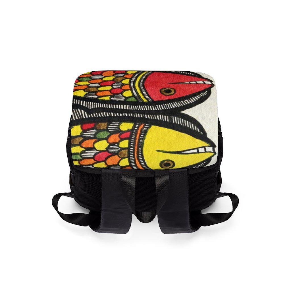 Madhubani Art Fishy - Unisex Casual Shoulder Backpack - www.desimovies.biz