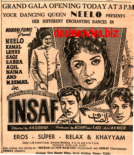 Insaf (1960) Press Ad - Karachi 1960 - www.desimovies.biz