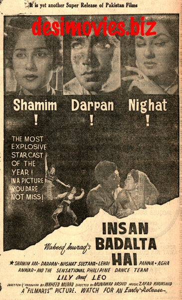 Insan Badalta Hai (1960) Press Ad - Karachi 1960 - www.desimovies.biz