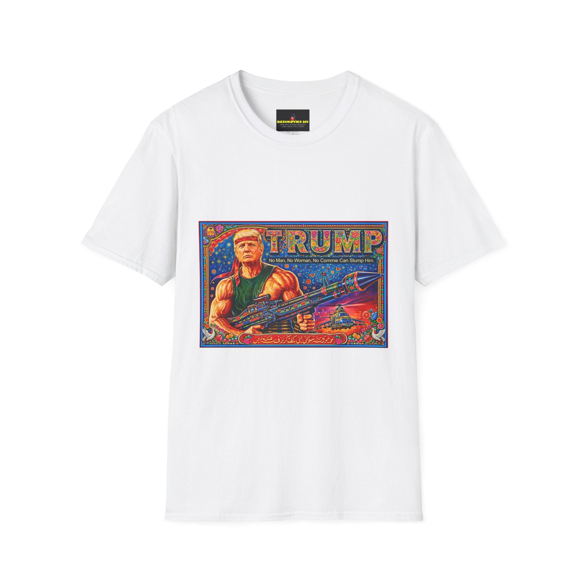 Political Graphic T-Shirt — Bold 'TRUMP' Patriotic Rifle Design