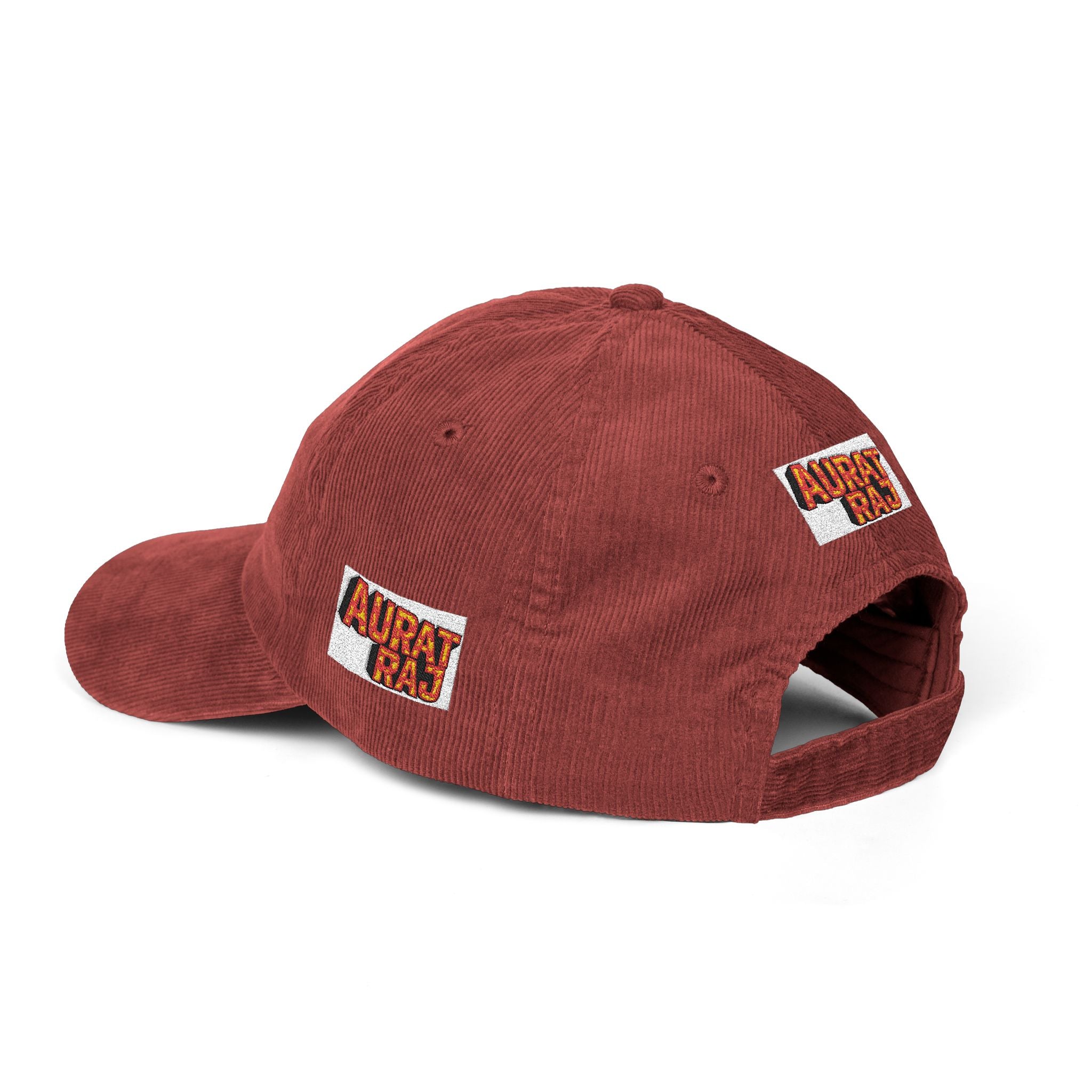 AURAT RAJ - Embroidered Corduroy Crown Cap — Vintage Rust Baseball Hat