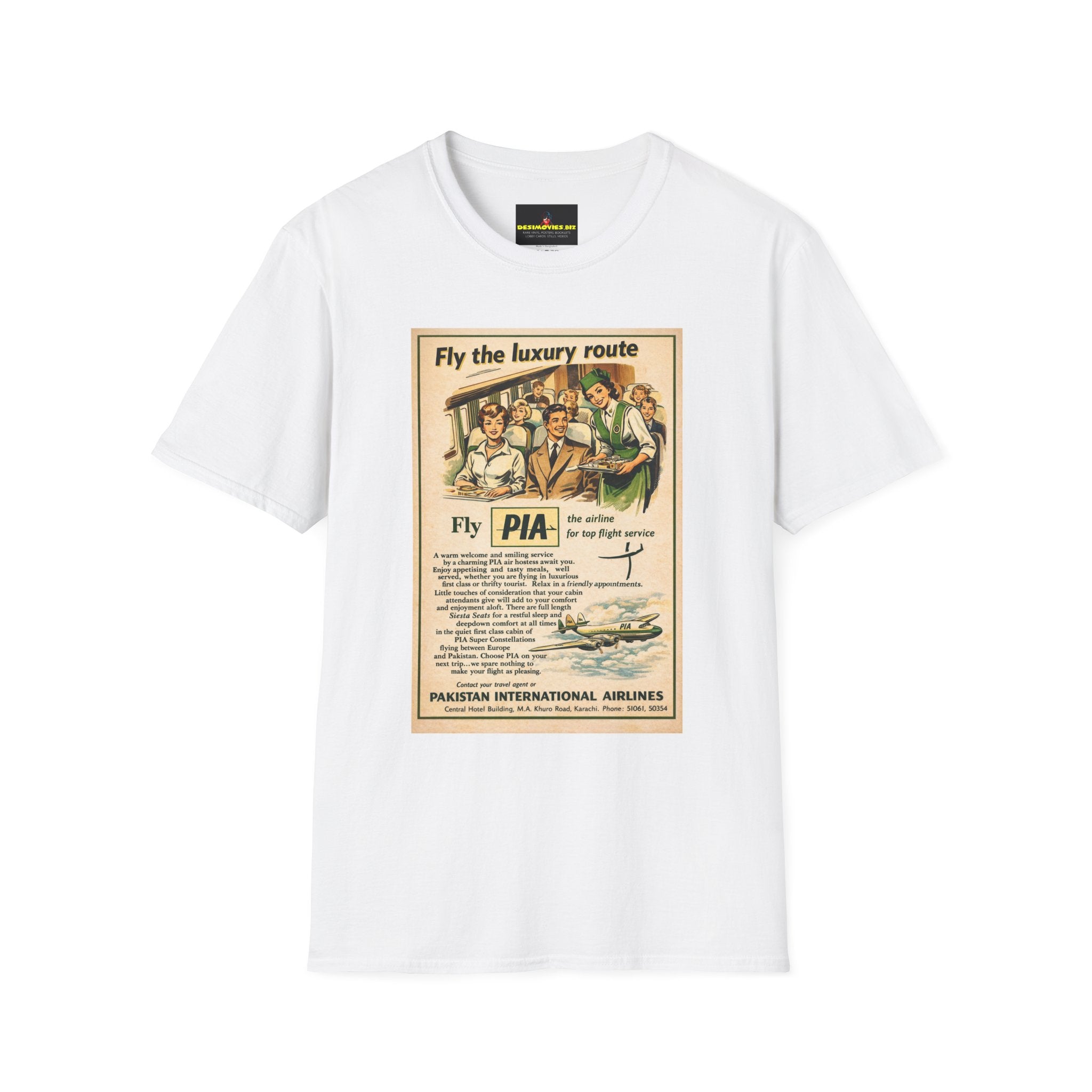 Vintage PIA Airlines Poster T-Shirt — Retro Travel Graphic Tee