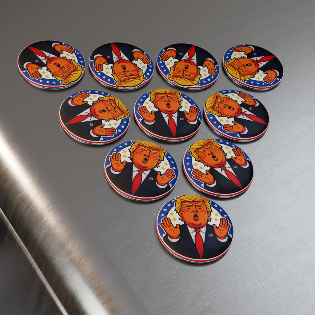 Trump Cartoon Button Magnet – Round Political Refrigerator Magnet