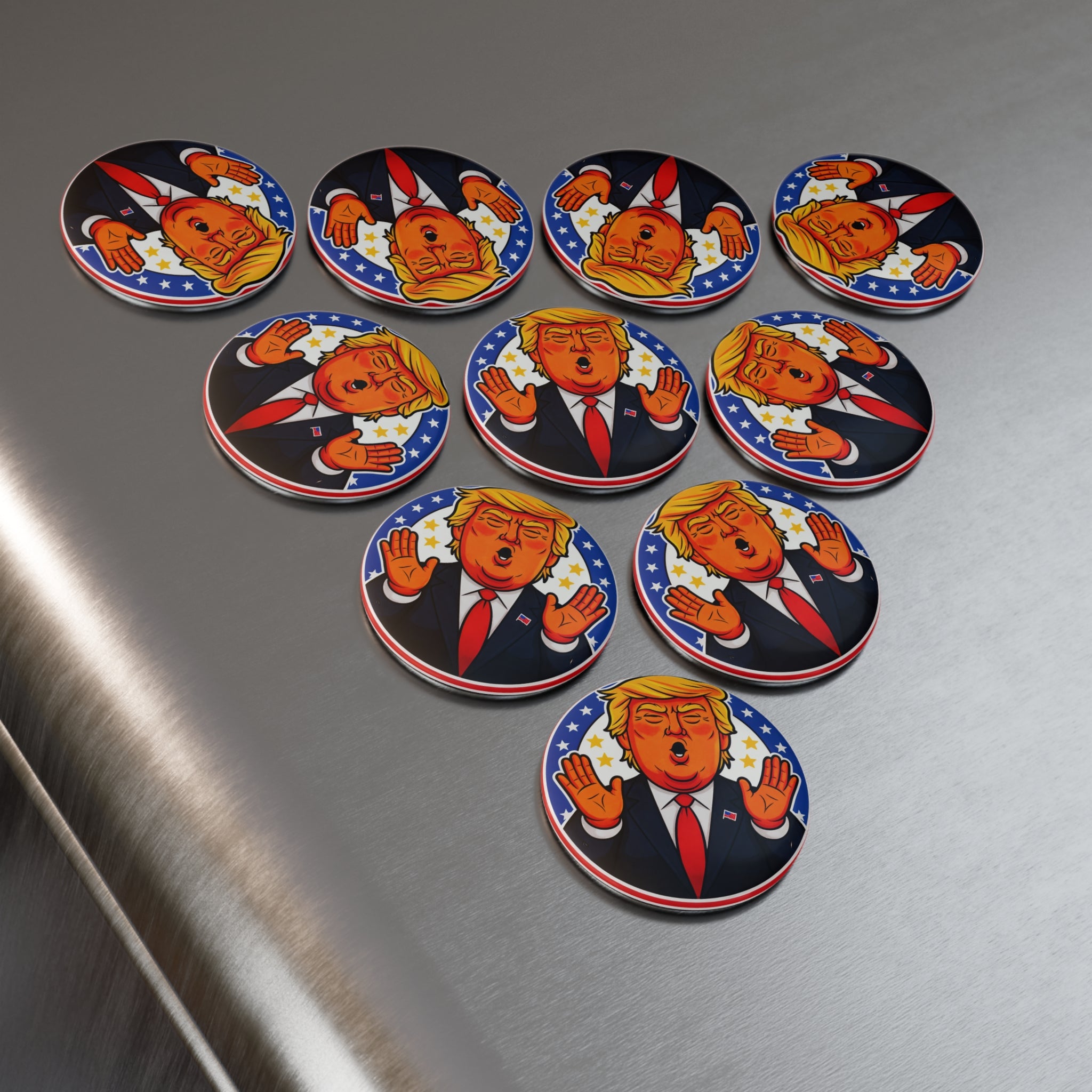 Trump Cartoon Button Magnet – Round Political Refrigerator Magnet