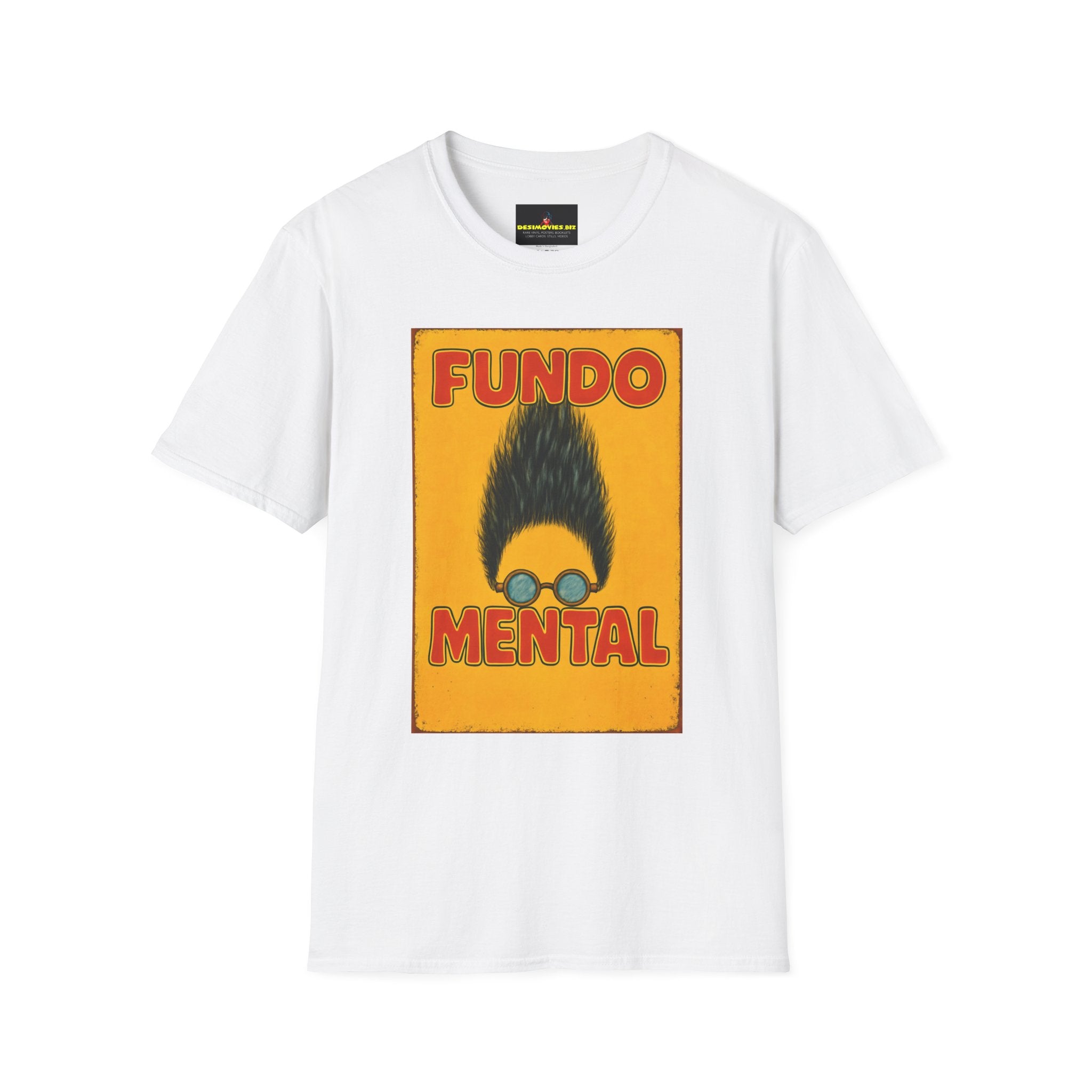 Graphic T-Shirt — "Fundo Mental" Retro Portrait + Palestinian Flag Watermelon Back Art