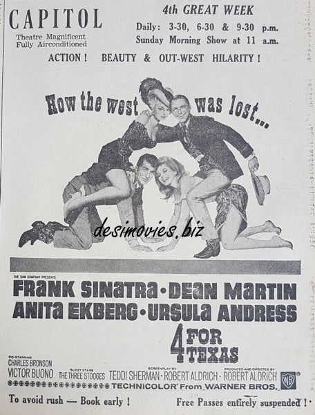 4 For Texas (1969) Press Ad, Karachi 1969 - www.desimovies.biz