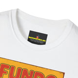 Graphic T-Shirt — "Fundo Mental" Retro Portrait + Palestinian Flag Watermelon Back Art