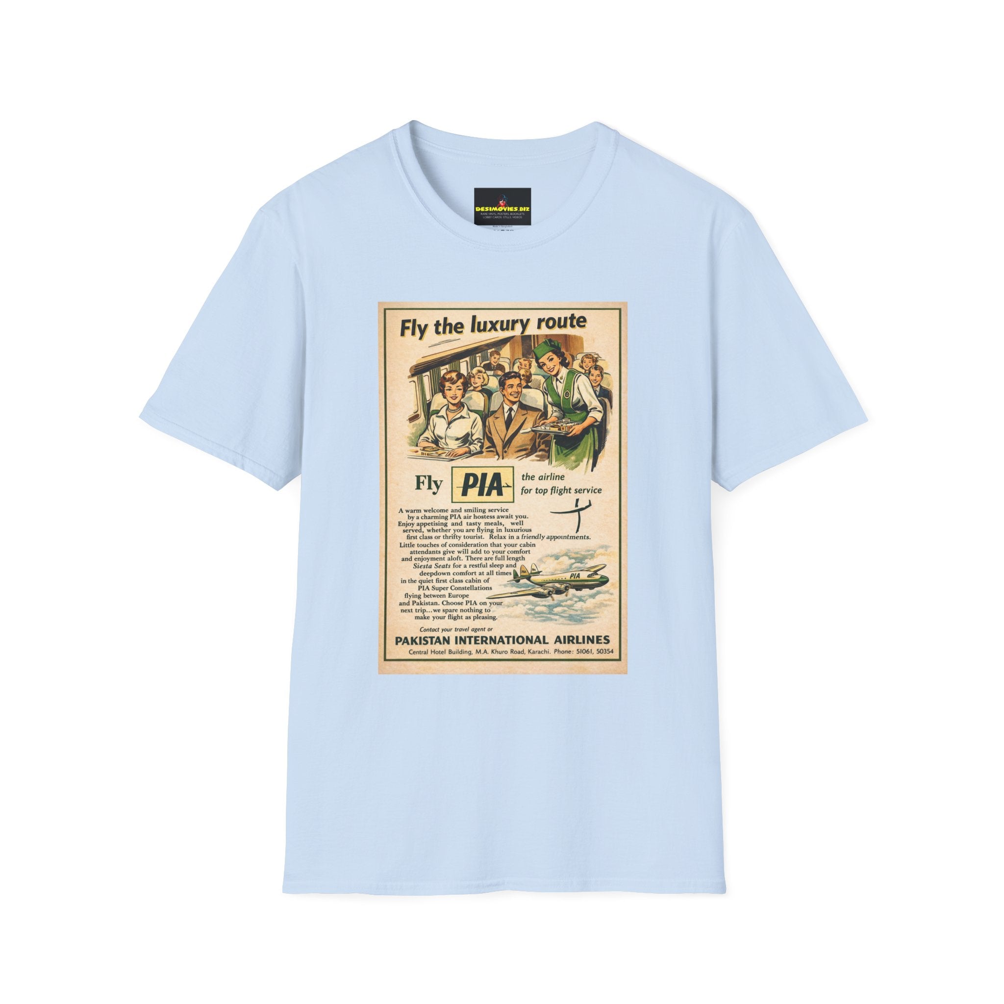 Vintage PIA Airlines Poster T-Shirt — Retro Travel Graphic Tee