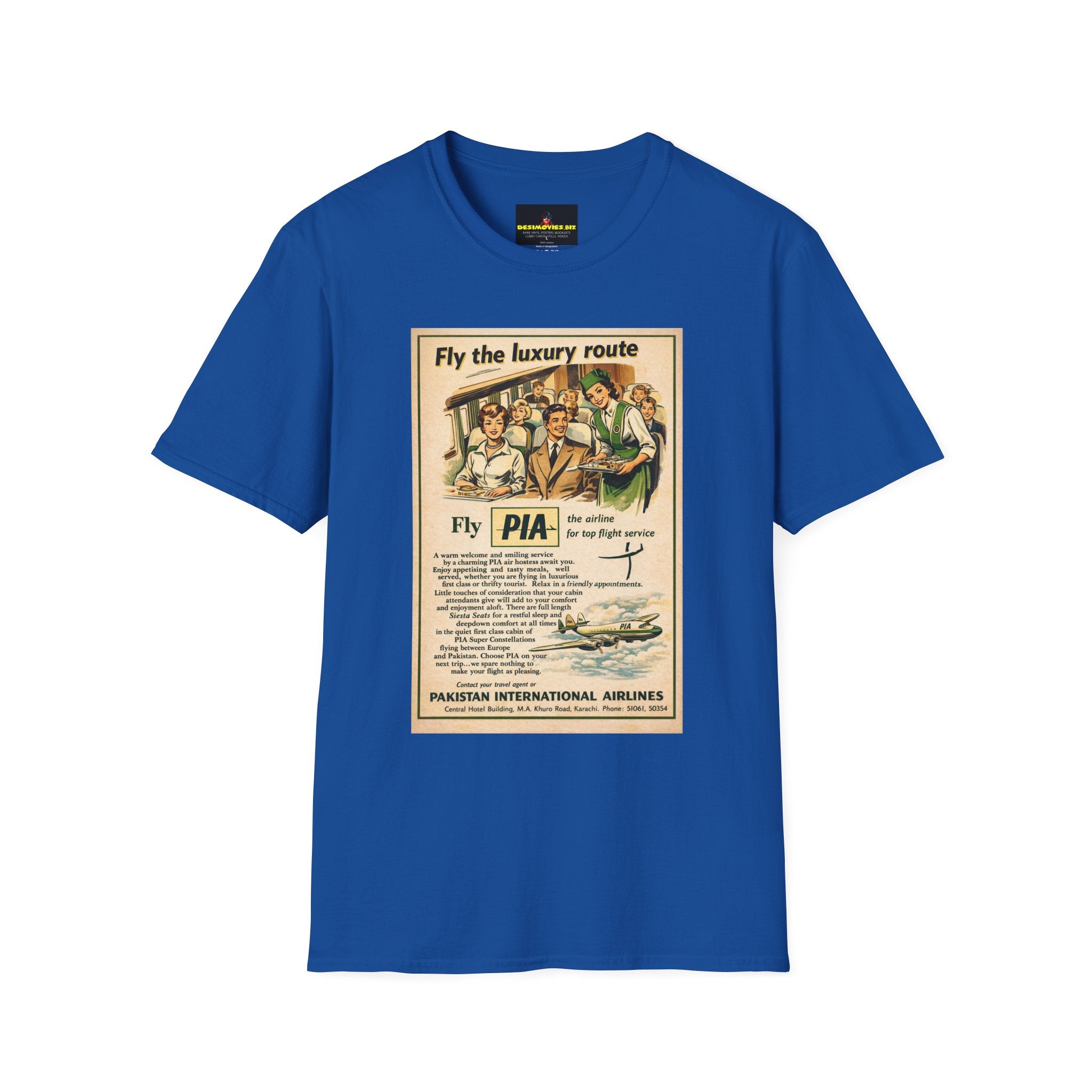 Vintage PIA Airlines Poster T-Shirt — Retro Travel Graphic Tee