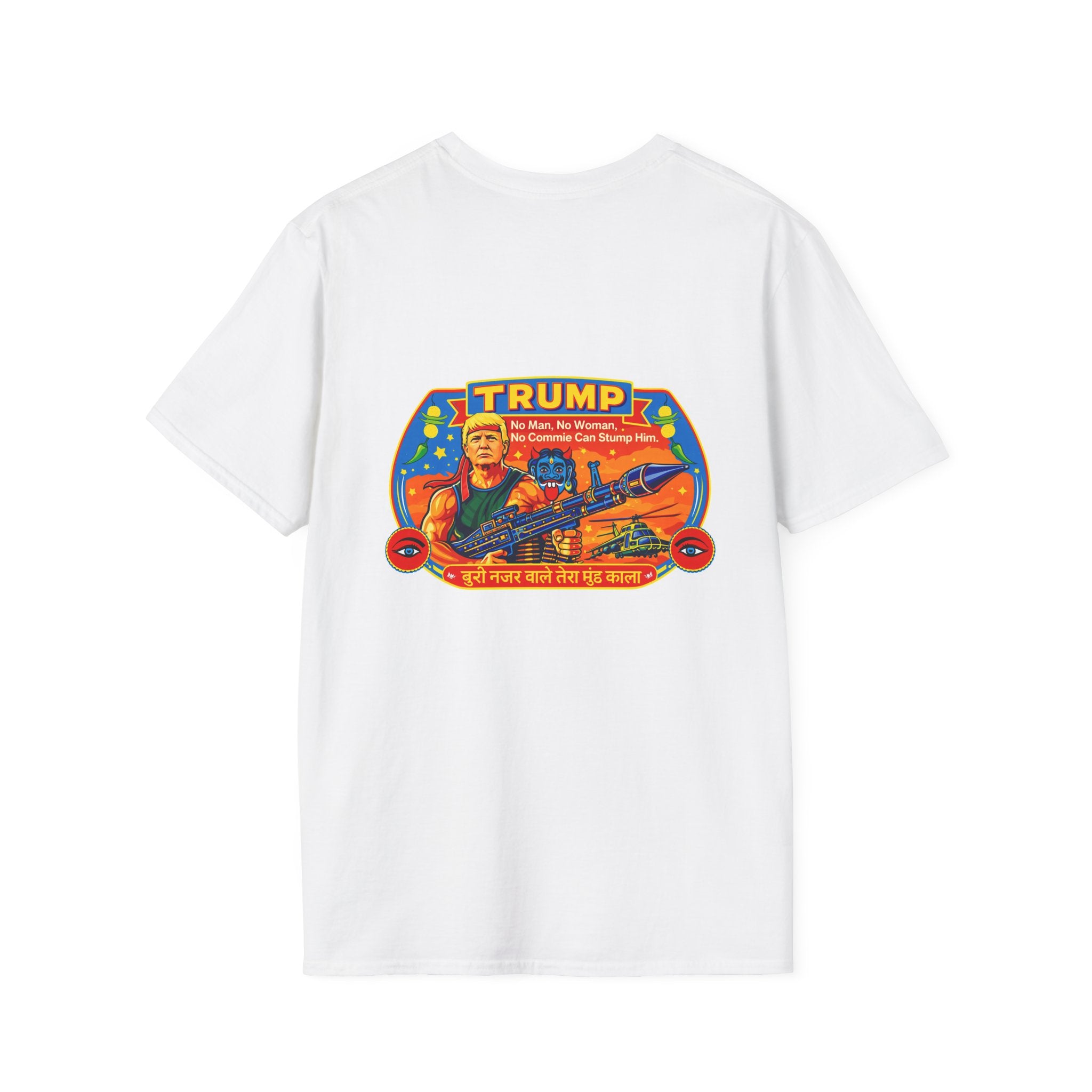 Political Graphic T-Shirt — Bold 'TRUMP' Patriotic Rifle Design