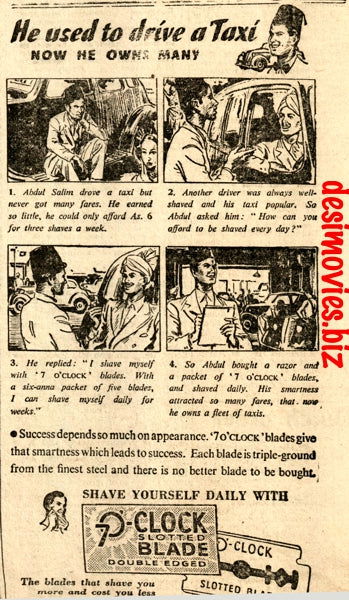 7 O'Clock Blades (1947) Press Advert 1947 - www.desimovies.biz