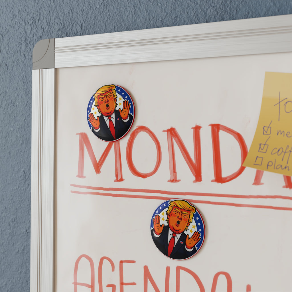 Trump Cartoon Button Magnet – Round Political Refrigerator Magnet