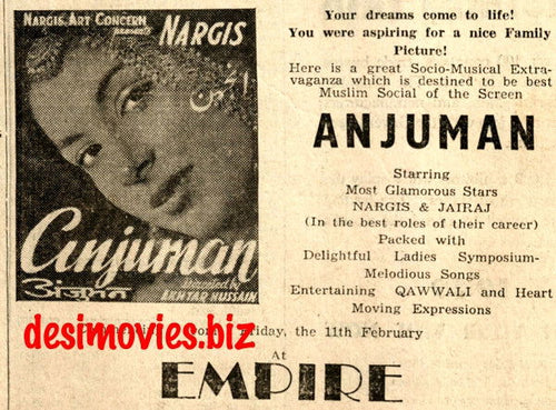 Anjuman (1948) Press Advert -at Empire, Karachi - www.desimovies.biz