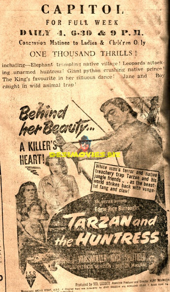 Tarzan and The Huntress (1947) Press Ad