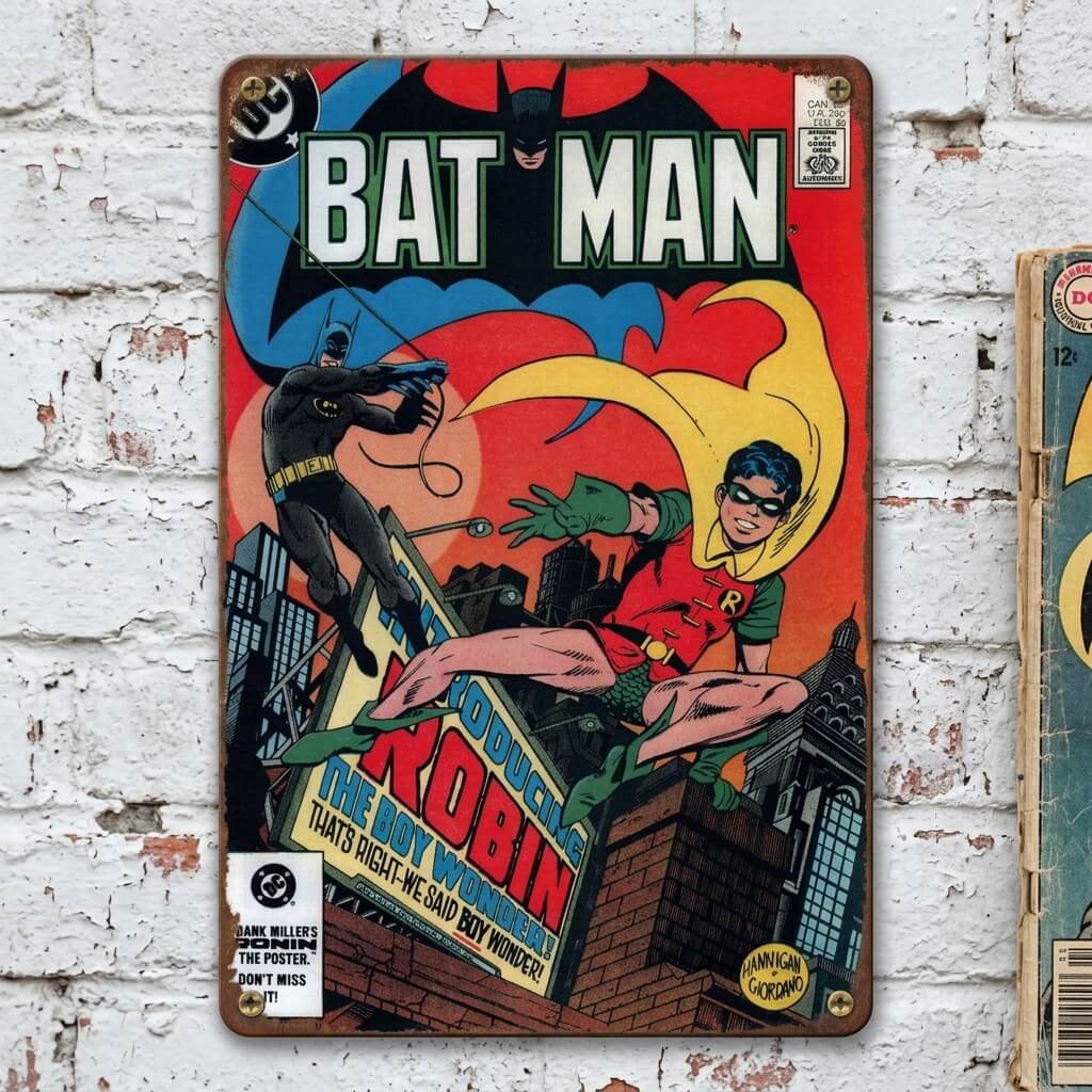 Batman & Robin - The Comic That Introduced Robin to the World | Vintage DC Golden Age Classic Art Tin Sign
