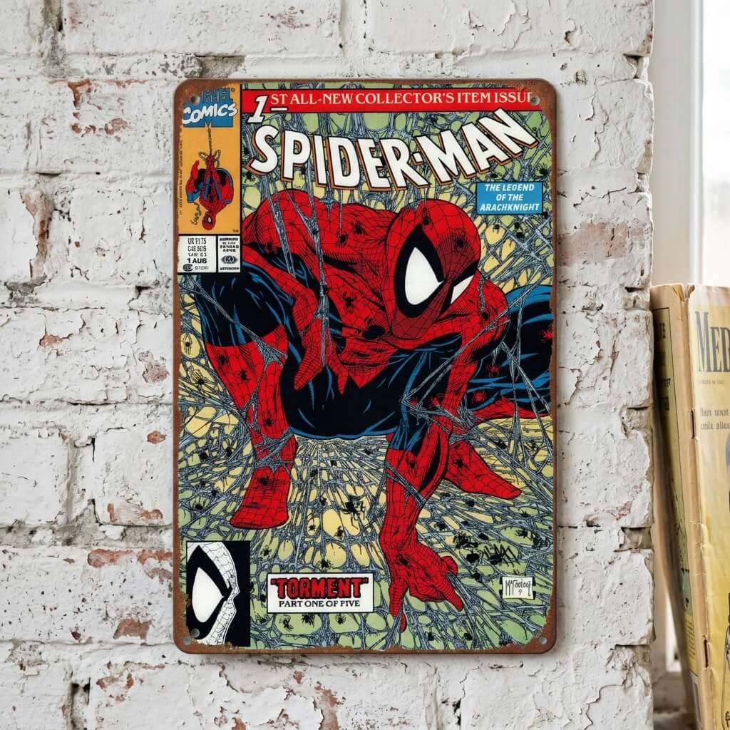 Spider-Man Vintage Comic Art | Classic Marvel Superhero Retro Tin Sign