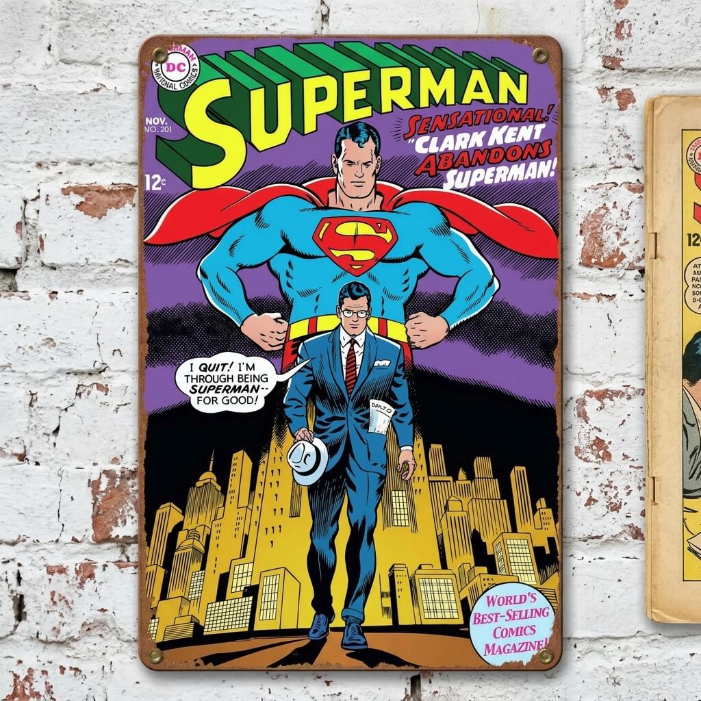 Superman — Golden Age Vintage Comic Art Tin Sign | Classic DC Comics Collectible