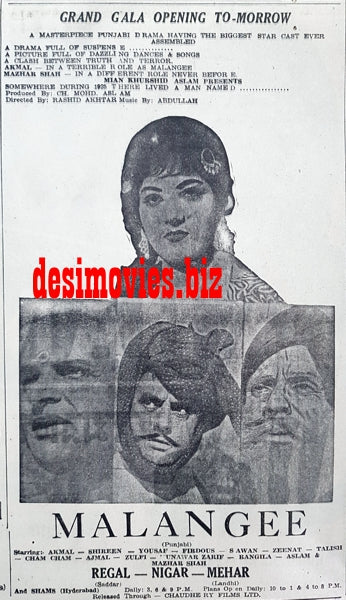 Malangee (1967) Press Ad - Karachi 1967 - www.desimovies.biz