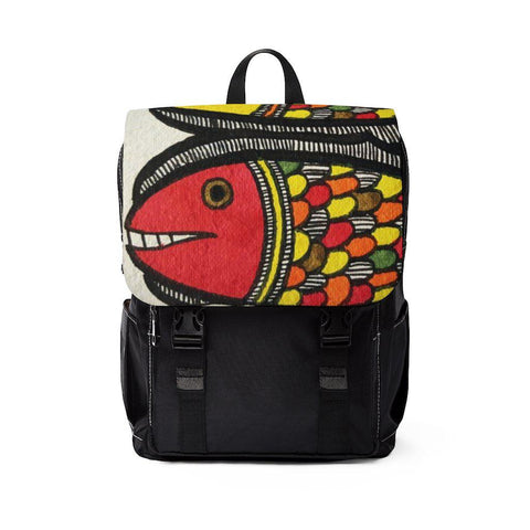 Madhubani Art Fishy - Unisex Casual Shoulder Backpack