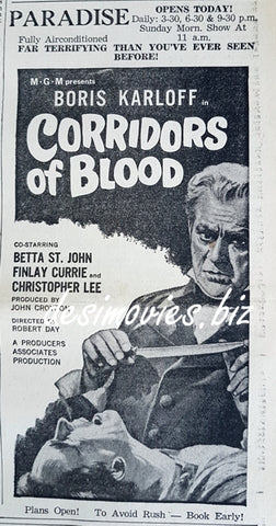 Corridors of Blood  (1958) Press Ad, Karachi