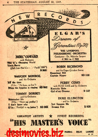 HMV Records (1947) Press Advert 1947 - www.desimovies.biz