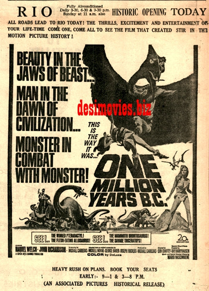 One Million Years B.C. (1968) Press Ad - Karachi 1968 - www.desimovies.biz