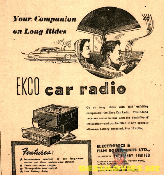 EKCO Car Radio Advert -1950 - Pakistan