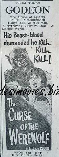 Curse of the Werewolf (1969) Press Ad, Karachi