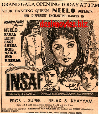 Insaf (1960) Press Ad - Karachi 1960