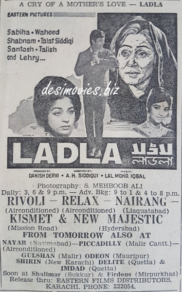 Ladla (1969) Press Advert, Karachi - www.desimovies.biz