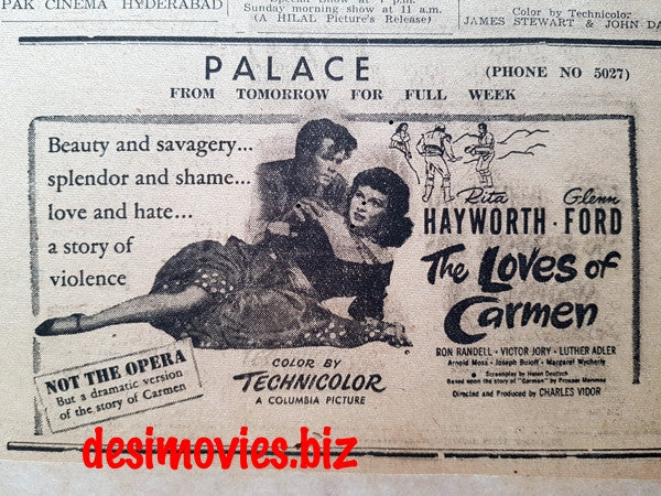 Loves of Carmen, The (1948) Press Advert - Dawn 1949 - www.desimovies.biz