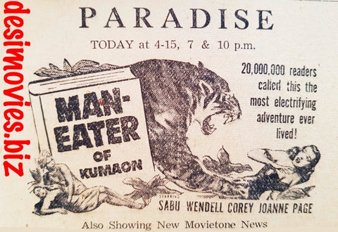 Man Eater of Kumaun (1948) Press Advert - www.desimovies.biz
