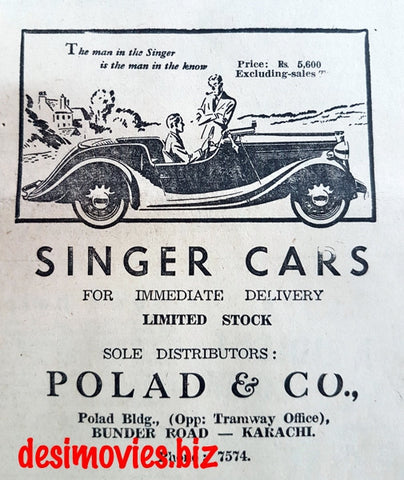 Singer Cars (1950) Advert - www.desimovies.biz