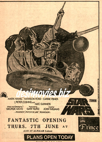 Star Wars (1977) Press Advert (1979) Open in Karachi - www.desimovies.biz