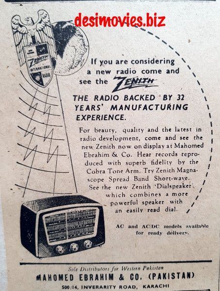 Zenith Radio (1949) Press Advert - www.desimovies.biz